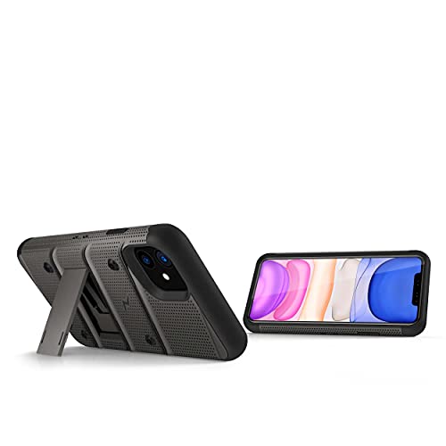 Zizo Bolt Cover - Case for iPhone 11 with Military Grade + Glass Screen Protector & Kickstand and Holster (Metal Gray/Black) 5