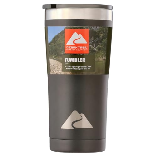 Ozark Trail 22 Oz Vacuum Insulated Stainless Steel Tumbler Cup / Drinking Glass for Hot/Cold Drinks with Leak-proof Magnetic Slider Lid, Black 2