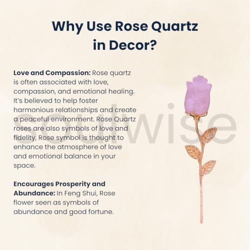 Soulwise Natural Rose Quartz Crystal Rose with Gold-Toned Stem, Certified Gemstone, Unconditional Love, Healing Crystal Gift Decror, Heart Chakra Emotinal Peace and Happiness. 3