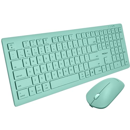 Macally Wireless Keyboard and Mouse Combo for Mac mini/Pro, iMac, MacBook, iPad, iPhone - Compatible Bluetooth Apple Keyboard and Mouse Combo (Multi Device, Rechargeable, Emoji Keys) - Light Green 1