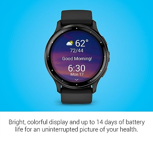 Garmin Venu 3 Slate Stainless Steel Bezel 1.4-Inch AMOLED Touchscreen Display Smart Watch with 45mm Black Case and Silicone Band 3