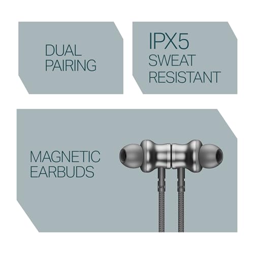 boAt 2025 Launch Rockerz 113, 40H Battery, Dual Pair, Fast Charge, ENx Tech, Stream Ad Free Music via App Support, Magnetic Buds, Bluetooth Neckband, Wireless with Mic in Ear Earphones (Ash Grey) 4