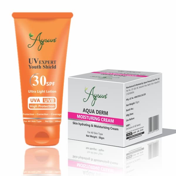 Aysun Combo Pack of UV Expert Youth Shield 30SPF & Aqua Derm Moisturing Cream(50gm) Pack of 2 1