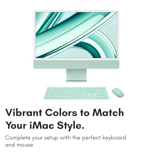 Macally Wireless Keyboard and Mouse Combo for Mac mini/Pro, iMac, MacBook, iPad, iPhone - Compatible Bluetooth Apple Keyboard and Mouse Combo (Multi Device, Rechargeable, Emoji Keys) - Light Green 2