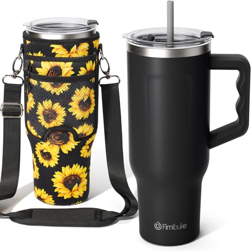 Fimibuke 40 oz Tumbler with Handle & Carrier Bag, Stainless Steel Insulated Cup with Lid & Straw & Purse Pouch Phone Pocket, Gym Water Bottle Cupholder Friendly Women Men Travel Mug with Sleeve Holder 1