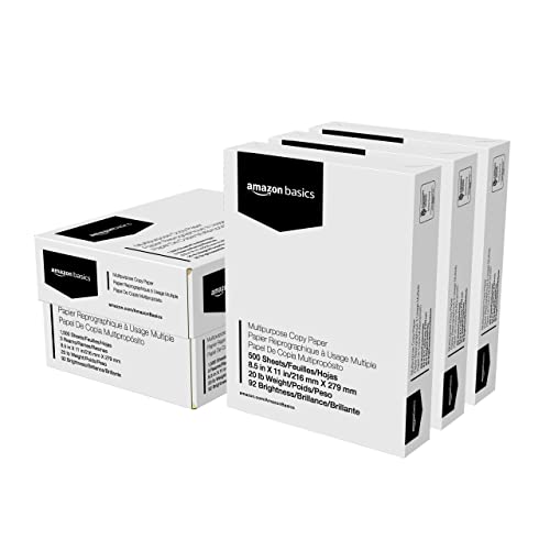 Amazon Basics Multipurpose Copy Printer Paper, 20 lb, 92 Bright, 8.5" x 11", White, 3 Reams, 1500 Sheets 1