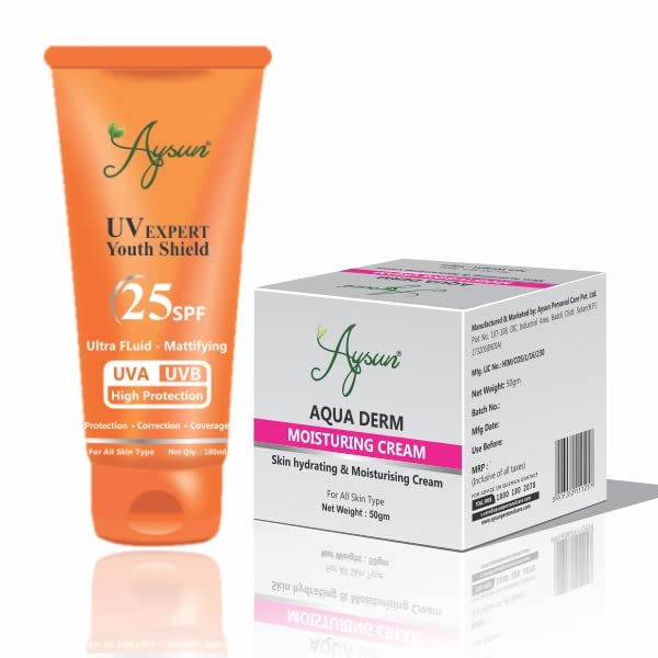 Aysun Combo Pack of UV Expert Youth Shield 40SPF & Aqua Derm Moisturing Cream Pack of 2 1