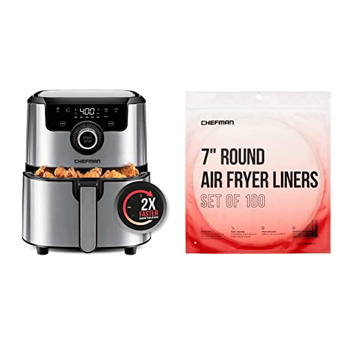 CHEFMAN Air Fryer Healthy Cooking, 4.5 Qt & Disposable Air Fryer Liners, Heat-Resistant Parchment Paper For Baskets, 100 Pack, 7? Round