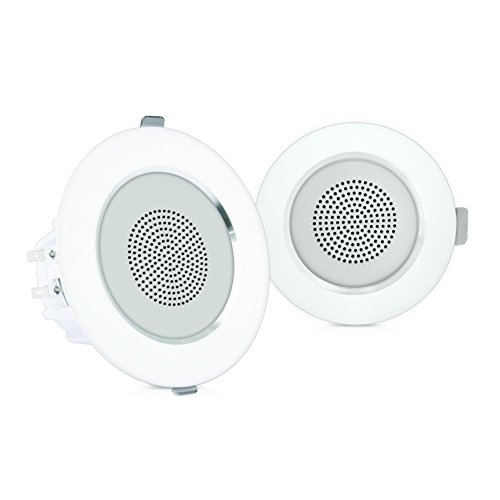 Pyle 4” Ceiling Wall Mount Speakers - Pair of 2-Way Sound Stereo Speaker Audio System Flush Design w/ Aluminum Alloy Frame Housing 60Hz - 20kHz Frequency Response & 160 Watts Peak - Pyle PDIC4 , White 1