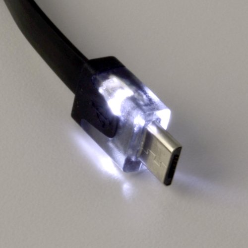 3 ft LED Light Up Flat Micro USB Cable – 1-Meter Universal Charge and Sync Cord, Tangle Free, White LED, for Android/Windows Smartphones and Tablets (Samsung, Microsoft, HTC, BlackBerry) (Black) 6