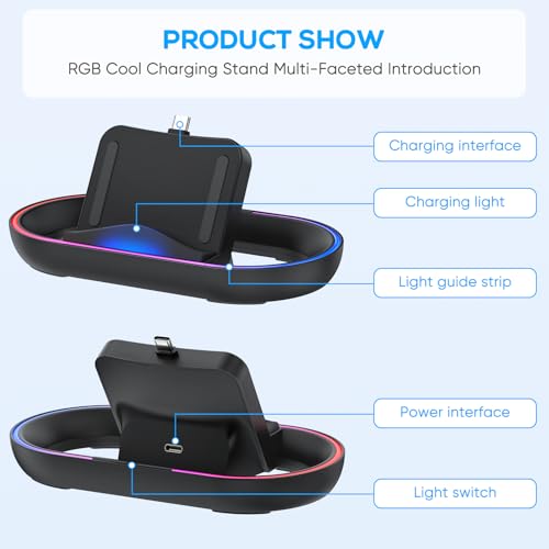 FASTSNAIL Charging Stand for PS Portal Remote Player, Portable Charge Dock Station with 14 RGB Light Modes and Type-C Cable, Charge Base Holder Accessories for PlayStation 5 Portal Console -Black 6