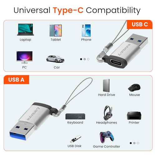 AMBRANE USB Type C Female to USB Male OTG Adapter with 5 Gbps High-Speed Data Transfer, Compatible with Laptops, Tablets, Smartphone, Chargers and More Devices (AOTG-A1, Grey) 3