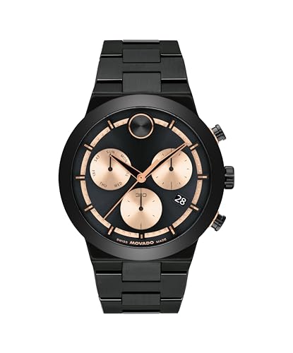 Movado Bold Fusion Men's Luxury Chronograph Watch - Swiss Quartz Movement, Stainless Steel Bracelet, Water Resistance 50 Meters (5ATM) - Classic Timepiece - Gift for Him - 44.5mm 1