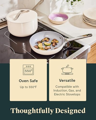 Caraway Mini Cookware Set - Non-Stick Ceramic Fry Pan (1.05 qt, 8") Sauce Pan (1.75 qt) & Storage Rack - Non Toxic, PTFE & PFOA Free - Oven Safe & Stovetop Agnostic (Gas, Electric & Induction) - Cream 4
