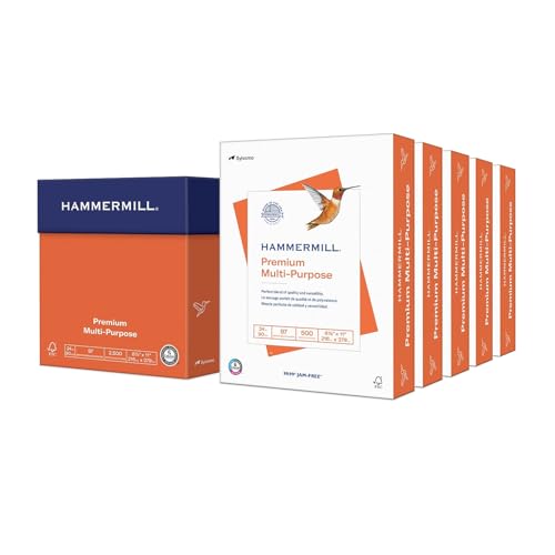 Hammermill Printer Paper, Premium Multipurpose Paper 24 lb, 8.5 x 11 - 5 Ream (2,500 Sheets) - 97 Bright, Made in the USA, 105810C 1