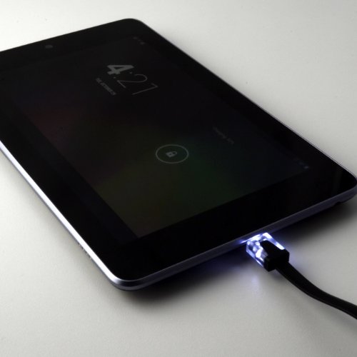 3 ft LED Light Up Flat Micro USB Cable – 1-Meter Universal Charge and Sync Cord, Tangle Free, White LED, for Android/Windows Smartphones and Tablets (Samsung, Microsoft, HTC, BlackBerry) (Black) 4