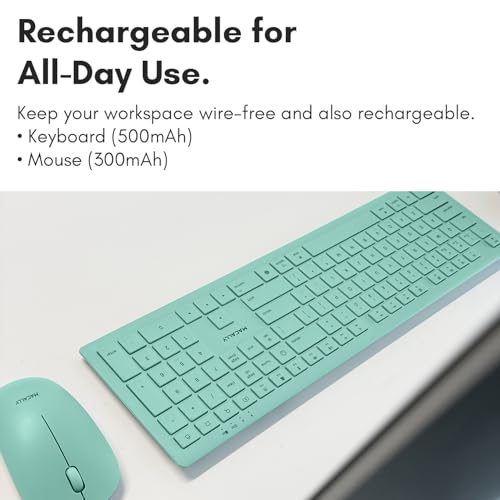 Macally Wireless Keyboard and Mouse Combo for Mac mini/Pro, iMac, MacBook, iPad, iPhone - Compatible Bluetooth Apple Keyboard and Mouse Combo (Multi Device, Rechargeable, Emoji Keys) - Light Green 5