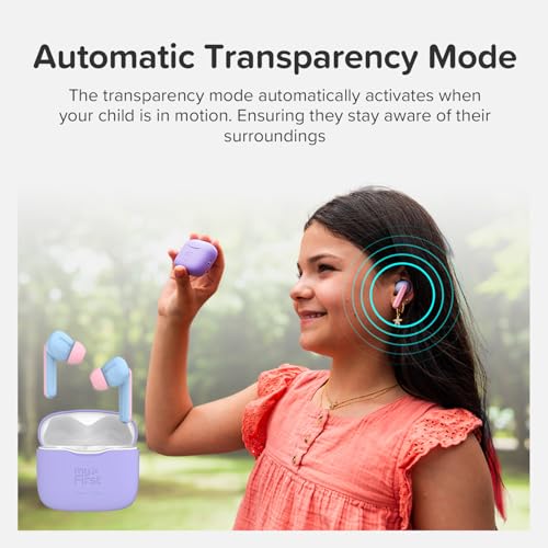 myFirst Carebuds Kids Earbuds - Ear Pods True Wireless Bluetooth with 85db Volume Limit, Mic, USB-C Charging Case, 6 Size Ear Tips, 6 Hours Playtime, Easy Pairing - for Kids & Adults (Cotton Candy) 5