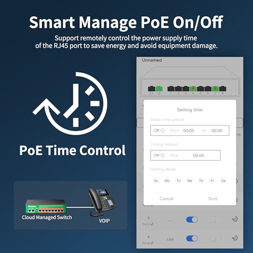 10-Port Gigabit Managed PoE Switch, 8 PoE+ Ports@120W with 2 Gigabit Uplink, IEEE802.3af/at, VLAN, PoE Scheduler, Fanless, Plug and Play, Sturdy Metal Ethernet Switch 4