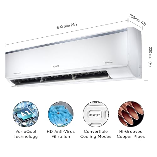 Cruise 1 Ton 5 Star Inverter Split AC with PM2.5 Air Filtration (100% Copper, Convertible 4-in-1, 4 Way Swing, Fast Cooling & Energy Saving, Anti-Rust Tech, 2025 Model, CWCVBL-VP3F125, White) 2
