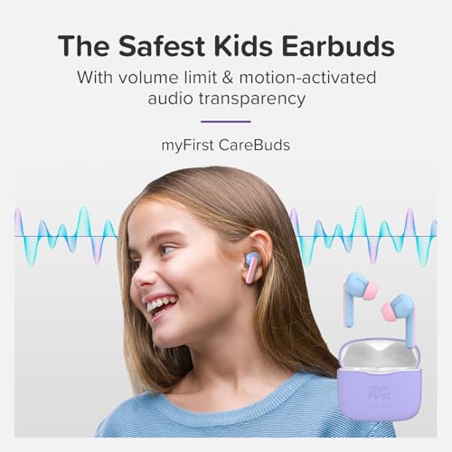 myFirst Carebuds Kids Earbuds - Ear Pods True Wireless Bluetooth with 85db Volume Limit, Mic, USB-C Charging Case, 6 Size Ear Tips, 6 Hours Playtime, Easy Pairing - for Kids & Adults (Cotton Candy) 2