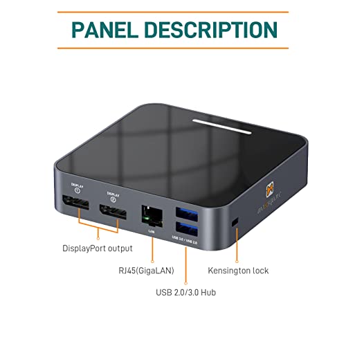 USB c Docking Station Dual Displayport, Dual Monitor Adapter for Laptop, for Windows Mac, with PD 100W, HDMI 2.0 4K@60Hz, USB 3.0, 1000Mbps GbE, PD Compatible for HP, Dell, Lenovo, Surface, etc 2