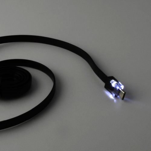 3 ft LED Light Up Flat Micro USB Cable – 1-Meter Universal Charge and Sync Cord, Tangle Free, White LED, for Android/Windows Smartphones and Tablets (Samsung, Microsoft, HTC, BlackBerry) (Black) 3