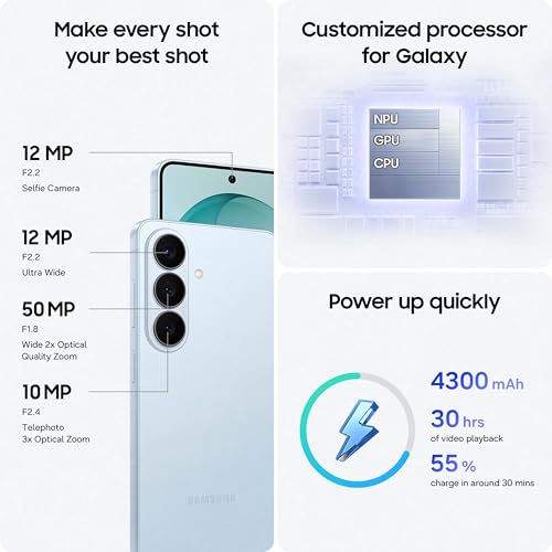 Samsung Galaxy S26 5G (Sky Blue, 12GB RAM, 256GB Storage), AI Phone, Photo Assist, Creative Studio, 50MP Camera, and 4300mAh Battery 5