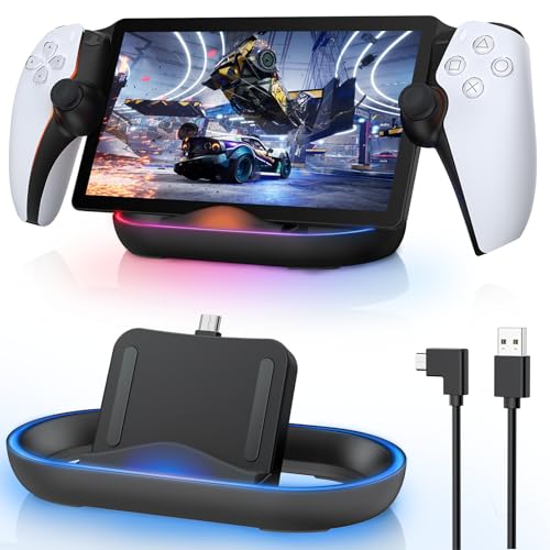 FASTSNAIL Charging Stand for PS Portal Remote Player, Portable Charge Dock Station with 14 RGB Light Modes and Type-C Cable, Charge Base Holder Accessories for PlayStation 5 Portal Console -Black 1