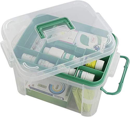 MD'S Home Plastic First Aid Box Medicine Organizer Transparent Storage Box Container Family First Aid Box Medical Kit Medicine Organizer Storage Container With Locking Lid & Carry Handle, Rectangular 4