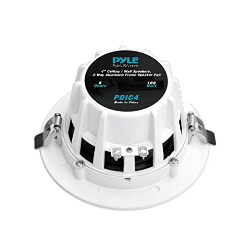 Pyle 4” Ceiling Wall Mount Speakers - Pair of 2-Way Sound Stereo Speaker Audio System Flush Design w/ Aluminum Alloy Frame Housing 60Hz - 20kHz Frequency Response & 160 Watts Peak - Pyle PDIC4 , White 3