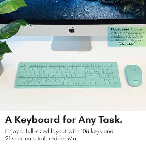 Macally Wireless Keyboard and Mouse Combo for Mac mini/Pro, iMac, MacBook, iPad, iPhone - Compatible Bluetooth Apple Keyboard and Mouse Combo (Multi Device, Rechargeable, Emoji Keys) - Light Green 4