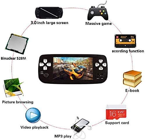 KIII Handheld Game Console , Retro Game Console 4.3 Inch 3000 Classic Games Portable Game Console Support TV Output - Black 3