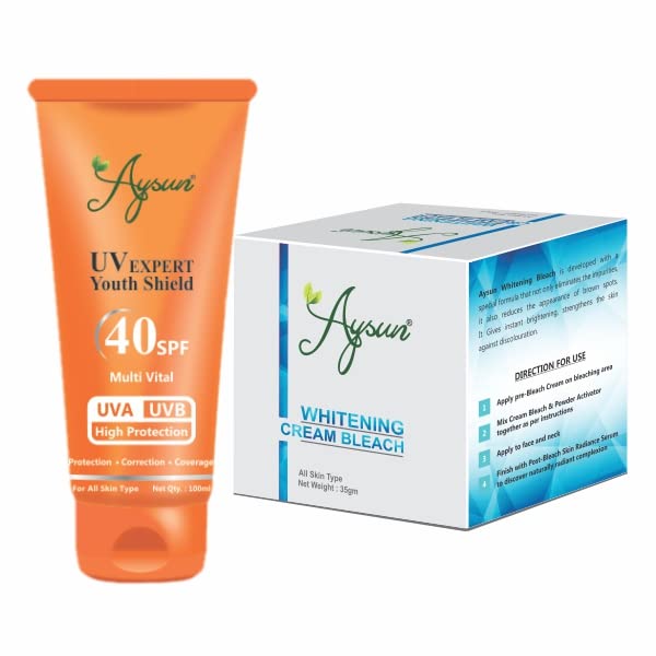 Aysun Combo Pack of UV Expert Youth Shield 40SPF & Whitening Cream Bleach(35gm) Pack of 2 1