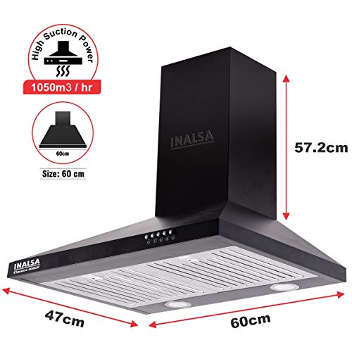 INALSA 60 cm, 1150 m3/hr Kitchen Chimney Classica 60BKBF with Stainless Steel Baffle Filters, Push Button Control, 7 Year Warranty On Motor 2