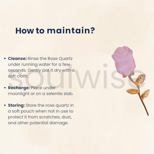 Soulwise Natural Rose Quartz Crystal Rose with Gold-Toned Stem, Certified Gemstone, Unconditional Love, Healing Crystal Gift Decror, Heart Chakra Emotinal Peace and Happiness. 6