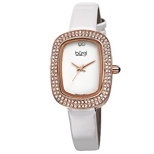 Burgi Women's Rectangular Swarovski Crystal Watch - 2 Diamond Adorn The 12 Hour On Slim Leather Strap Watch - BUR111 1