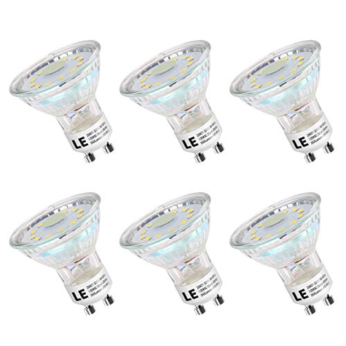 LE GU10 LED Light Bulbs, 50W Halogen Equivalent, Non Dimmable, 5000K Daylight White Natural Light, LED Bulb Replacement for Recessed Track Lighting, 120 Degree Flood Beam, 3W 350LM, 6 Pack 1