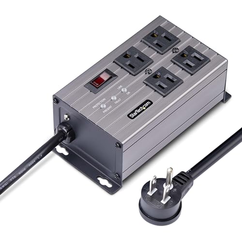 StarTech.com 4-Outlet Industrial Power Strip 125V/15A, EMI/RFI Isolation, Mountable PDU, 8ft/2.4m Power Cord, NEMA 5-15P/R, TAA 1