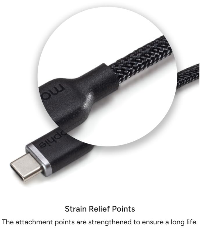 mophie Charge Stream USB-C to USB-C 2m/6ft Cable - 60W Power Delivery, Enduraflex Silicone, Ultra-Durable Braided Design for Everyday Use 6