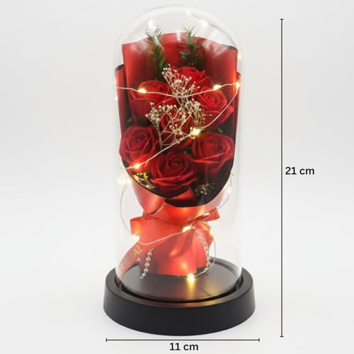 NYRWANA Valentine Gift for Girlfriend, Boyfriend, Husband & Wife | Rose Flower Gift, Light Up Forever Rose in Glass Dome with LED Lights | Eternal Artificial Rose for Home Décor & Couples 4