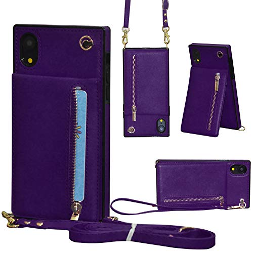 ACXLIFE iPhone XR Case XR Wallet,Adjustable Detachable Lanyard and Wrist Strap Card Holder and Leather Case for iPhone XR 6.1Inch (Purple)
