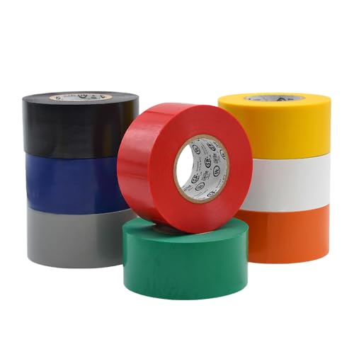 MAT Professional Grade Wide Electrical Tape Rainbow - 1.5 inch x 66 ft. UL/CSA listed core (Pack of 8) - Waterproof, Flame Retardant, & Strong Rubber Based Adhesive for Use At No More Than 600V & 176F 1