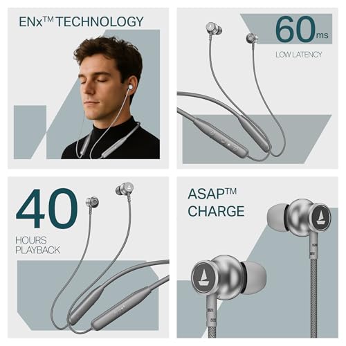 boAt 2025 Launch Rockerz 113, 40H Battery, Dual Pair, Fast Charge, ENx Tech, Stream Ad Free Music via App Support, Magnetic Buds, Bluetooth Neckband, Wireless with Mic in Ear Earphones (Ash Grey) 3