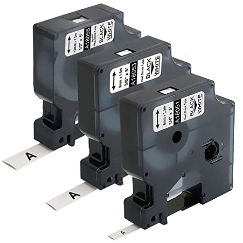 3-Pack Aonomi Compatible Label Tapes Replacement for DYMO 18051 18053 18055 (1/4", 3/8", 1/2") Heat Shrink Tube Labels for DYMO Rhino 4200 5200 5000 Industrial Label Maker, Black on White, 4.9 Feet 1