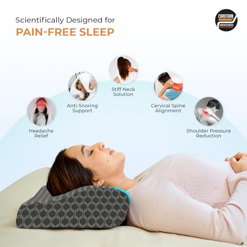 CareFoam Cooling Gel Memory Foam Cervical Neck Pillow | 2 Years Warranty | Pain Relief Sleep, Improves Posture Spinal Alignment, Neck Pain Relief |19 x 12 x 4 Inch| Black Jacquard Cover | Pack of 1 6