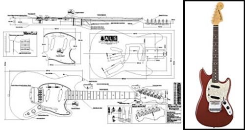 Plan of Fender Mustang Electric Guitar - Full Scale Print