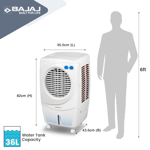 Bajaj PX97 Torque New 36L Personal Air Cooler For Room| DuramarinePump| 1 Year Warranty| TurboFan Technology| Powerful Air Throw| 3-Speed Control| Portable Air Cooler For Home| White 4