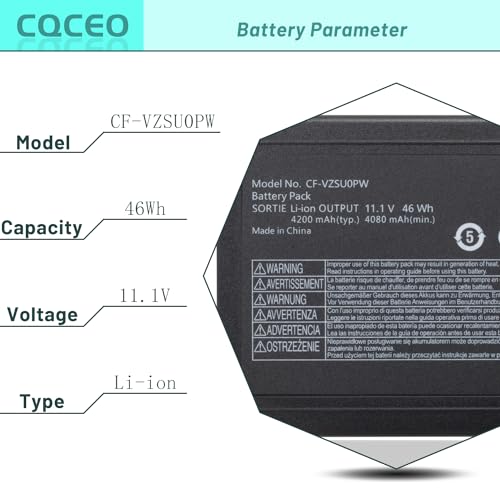 CF-VZSU0PR CF-VZSU0PW Battery for Panasonic Toughbook CF54 CF-54 Mk1 Mk2 Mk3 Series 54 Gloved Multi Touch,54 Lite, 54 Performance, 54 Prime CF-54F9001KM CF-VZSU0GW CF-VZSU0KR 11.1V 46Wh/4200mAh/6-Cell 3
