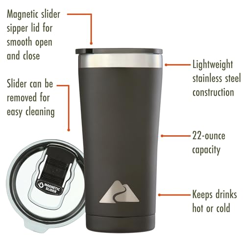 Ozark Trail 22 Oz Vacuum Insulated Stainless Steel Tumbler Cup / Drinking Glass for Hot/Cold Drinks with Leak-proof Magnetic Slider Lid, Black 3
